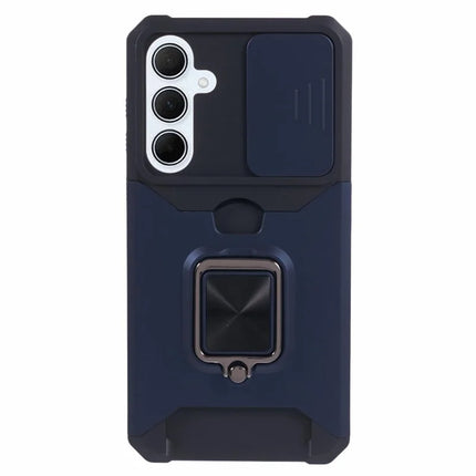 For Samsung Galaxy A56 5G Kickstand Case Slide Lens Lid PC + TPU Phone Cover with Card Slot