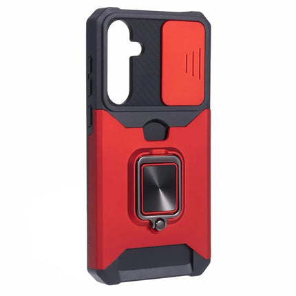 For Samsung Galaxy A36 5G Kickstand Case Slide Lens Lid PC + TPU Phone Cover with Card Slot
