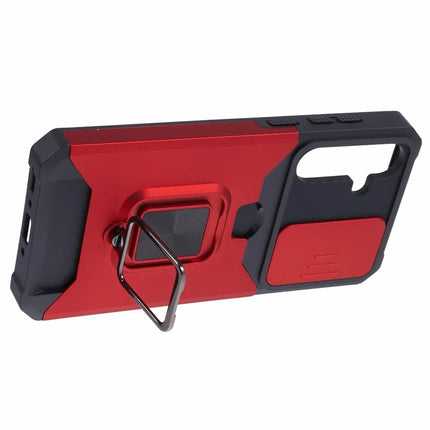 For Samsung Galaxy A36 5G Kickstand Case Slide Lens Lid PC + TPU Phone Cover with Card Slot