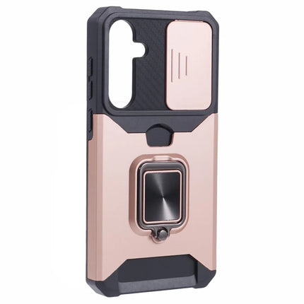 For Samsung Galaxy A36 5G Kickstand Case Slide Lens Lid PC + TPU Phone Cover with Card Slot