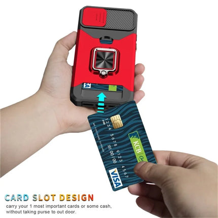 For Samsung Galaxy A36 5G Kickstand Case Slide Lens Lid PC + TPU Phone Cover with Card Slot