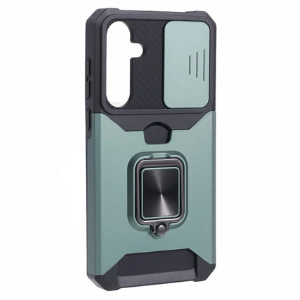 For Samsung Galaxy A36 5G Kickstand Case Slide Lens Lid PC + TPU Phone Cover with Card Slot