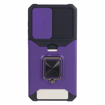 For Samsung Galaxy A36 5G Kickstand Case Slide Lens Lid PC + TPU Phone Cover with Card Slot