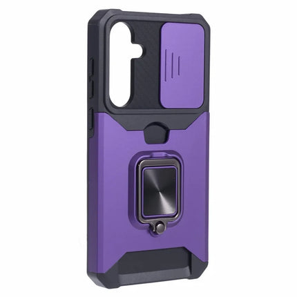 For Samsung Galaxy A36 5G Kickstand Case Slide Lens Lid PC + TPU Phone Cover with Card Slot