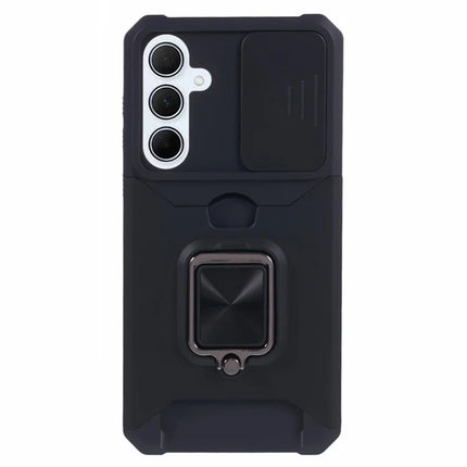 For Samsung Galaxy A36 5G Kickstand Case Slide Lens Lid PC + TPU Phone Cover with Card Slot