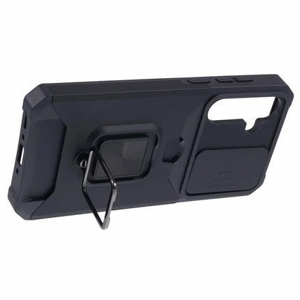 For Samsung Galaxy A36 5G Kickstand Case Slide Lens Lid PC + TPU Phone Cover with Card Slot