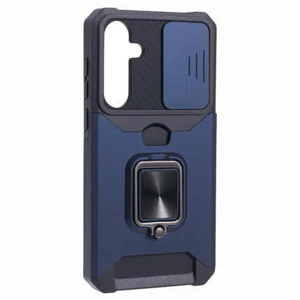 For Samsung Galaxy A36 5G Kickstand Case Slide Lens Lid PC + TPU Phone Cover with Card Slot