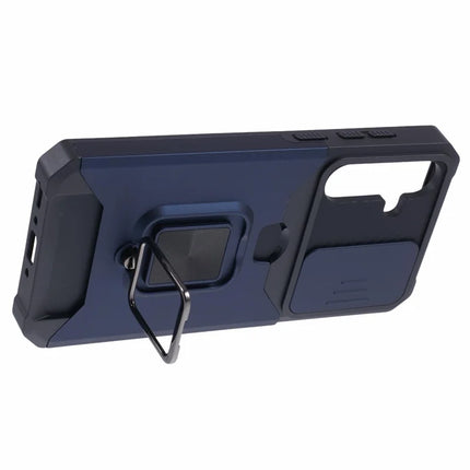 For Samsung Galaxy A36 5G Kickstand Case Slide Lens Lid PC + TPU Phone Cover with Card Slot