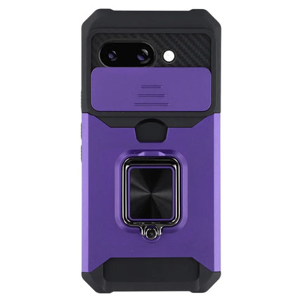 For Google Pixel 9a Kickstand Case Slide Lens Lid PC + TPU Phone Cover with Card Slot
