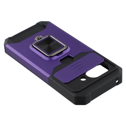 For Google Pixel 9a Kickstand Case Slide Lens Lid PC + TPU Phone Cover with Card Slot
