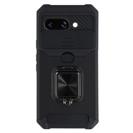For Google Pixel 9a Kickstand Case Slide Lens Lid PC + TPU Phone Cover with Card Slot
