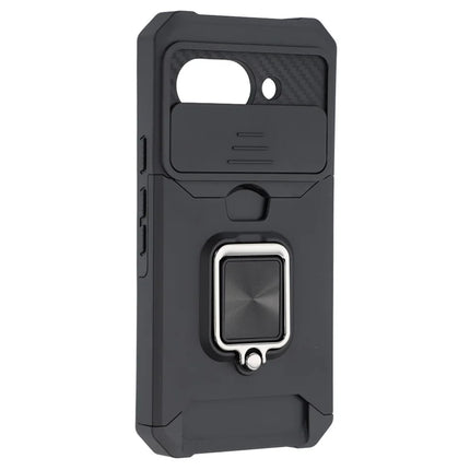 For Google Pixel 9a Kickstand Case Slide Lens Lid PC + TPU Phone Cover with Card Slot