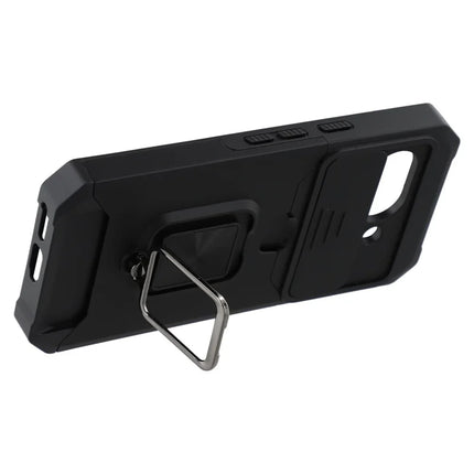 For Google Pixel 9a Kickstand Case Slide Lens Lid PC + TPU Phone Cover with Card Slot