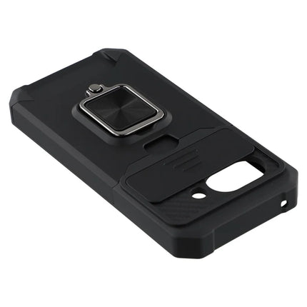 For Google Pixel 9a Kickstand Case Slide Lens Lid PC + TPU Phone Cover with Card Slot