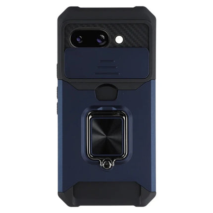 For Google Pixel 9a Kickstand Case Slide Lens Lid PC + TPU Phone Cover with Card Slot