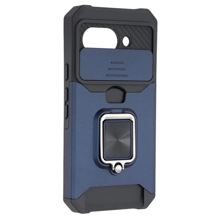 For Google Pixel 9a Kickstand Case Slide Lens Lid PC + TPU Phone Cover with Card Slot