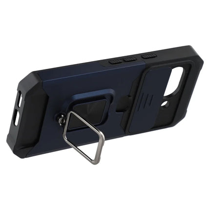 For Google Pixel 9a Kickstand Case Slide Lens Lid PC + TPU Phone Cover with Card Slot