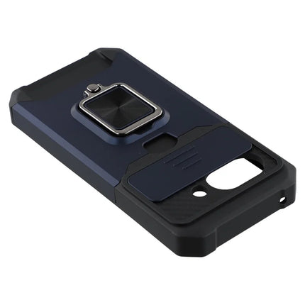 For Google Pixel 9a Kickstand Case Slide Lens Lid PC + TPU Phone Cover with Card Slot