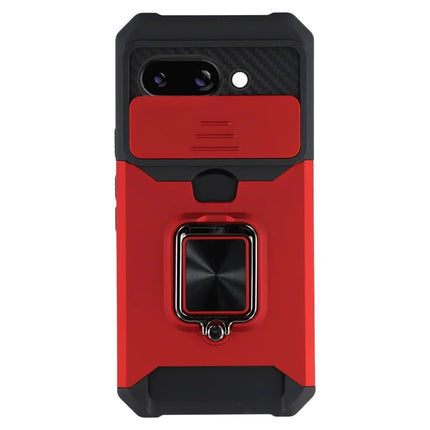 For Google Pixel 9a Kickstand Case Slide Lens Lid PC + TPU Phone Cover with Card Slot