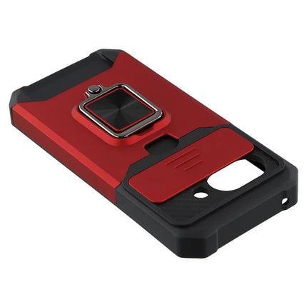For Google Pixel 9a Kickstand Case Slide Lens Lid PC + TPU Phone Cover with Card Slot