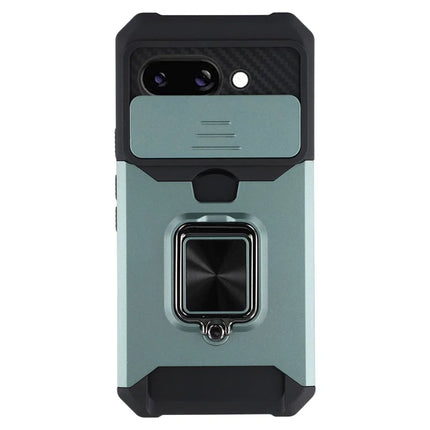 For Google Pixel 9a Kickstand Case Slide Lens Lid PC + TPU Phone Cover with Card Slot