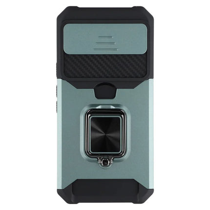 For Google Pixel 9a Kickstand Case Slide Lens Lid PC + TPU Phone Cover with Card Slot