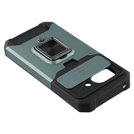 For Google Pixel 9a Kickstand Case Slide Lens Lid PC + TPU Phone Cover with Card Slot
