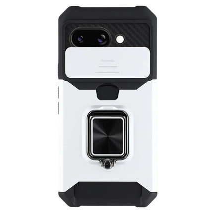 For Google Pixel 9a Kickstand Case Slide Lens Lid PC + TPU Phone Cover with Card Slot