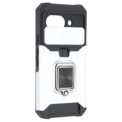 For Google Pixel 9a Kickstand Case Slide Lens Lid PC + TPU Phone Cover with Card Slot