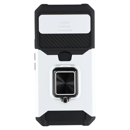 For Google Pixel 9a Kickstand Case Slide Lens Lid PC + TPU Phone Cover with Card Slot