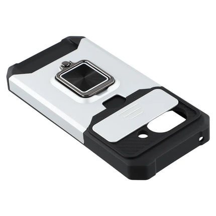 For Google Pixel 9a Kickstand Case Slide Lens Lid PC + TPU Phone Cover with Card Slot