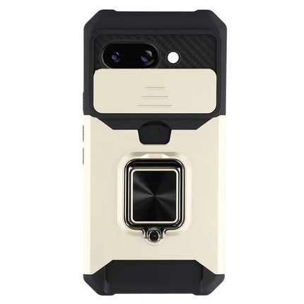 For Google Pixel 9a Kickstand Case Slide Lens Lid PC + TPU Phone Cover with Card Slot