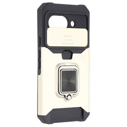 For Google Pixel 9a Kickstand Case Slide Lens Lid PC + TPU Phone Cover with Card Slot