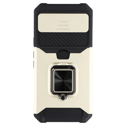 For Google Pixel 9a Kickstand Case Slide Lens Lid PC + TPU Phone Cover with Card Slot