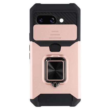 For Google Pixel 9a Kickstand Case Slide Lens Lid PC + TPU Phone Cover with Card Slot