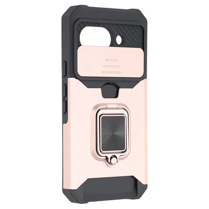 For Google Pixel 9a Kickstand Case Slide Lens Lid PC + TPU Phone Cover with Card Slot