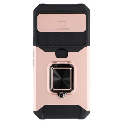 For Google Pixel 9a Kickstand Case Slide Lens Lid PC + TPU Phone Cover with Card Slot