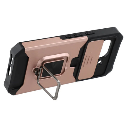 For Google Pixel 9a Kickstand Case Slide Lens Lid PC + TPU Phone Cover with Card Slot