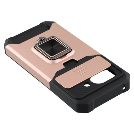 For Google Pixel 9a Kickstand Case Slide Lens Lid PC + TPU Phone Cover with Card Slot