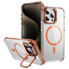 For iPhone 12 Pro Max Clear Phone Case with Lens Kickstand Cover Compatible with MagSafe - Orange
