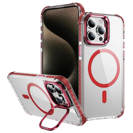 For iPhone 12 Pro Max Clear Phone Case with Lens Kickstand Cover Compatible with MagSafe - Red