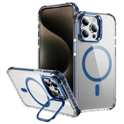 For iPhone 12 Pro Max Clear Phone Case with Lens Kickstand Cover Compatible with MagSafe - Blue
