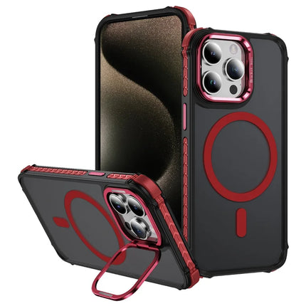For iPhone 13 Pro Max Case with Lens Kickstand Matte Phone Back Cover Compatible with MagSafe - Red