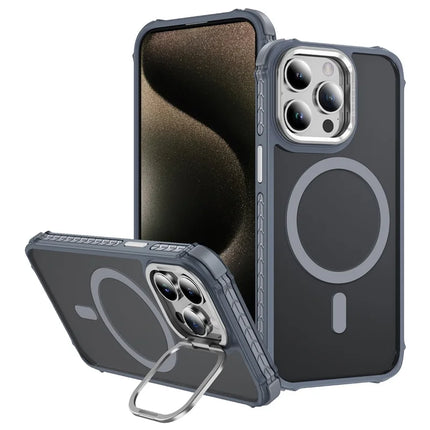 For iPhone 12 Pro Max Case with Lens Kickstand Matte Phone Back Cover Compatible with MagSafe - Grey