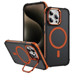 For iPhone 12 Pro  /  12 Case with Lens Kickstand Matte Phone Back Cover Compatible with MagSafe - Orange
