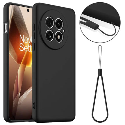 For OnePlus 13 Liquid Silicone Case with Strap Compatible with MagSafe Phone Cover - Black