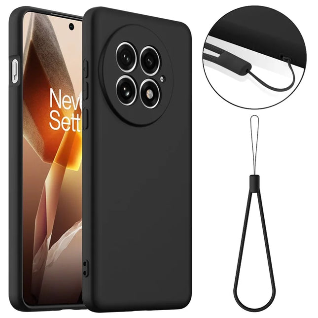 For OnePlus 13 Liquid Silicone Case with Strap Compatible with MagSafe Phone Cover - Black