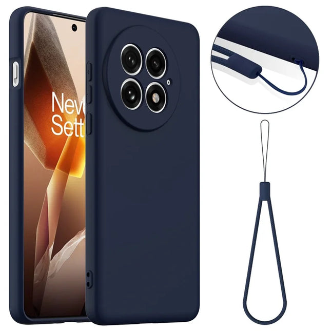 For OnePlus 13 Liquid Silicone Case with Strap Compatible with MagSafe Phone Cover - Dark Blue