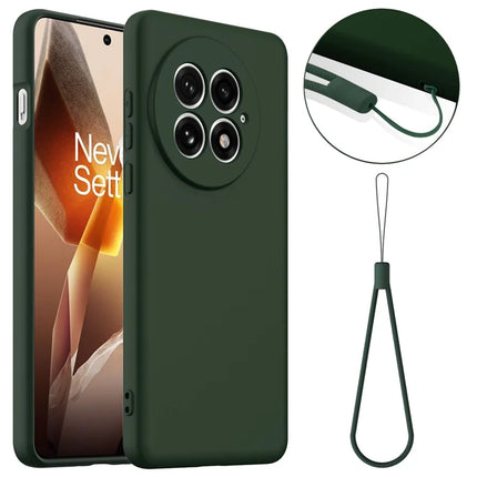 For OnePlus 13 Liquid Silicone Case with Strap Compatible with MagSafe Phone Cover - Dark Green