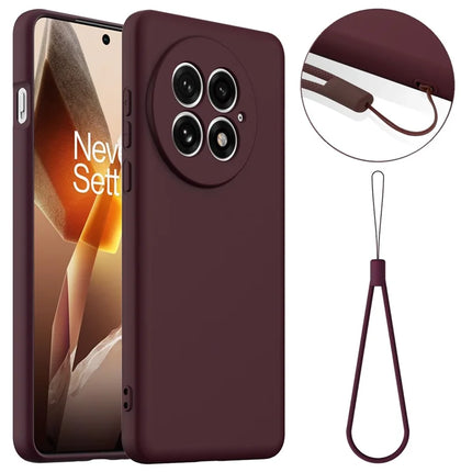 For OnePlus 13 Liquid Silicone Case with Strap Compatible with MagSafe Phone Cover - Wine Red